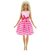 Handmade 1 Set Cute Fashion Pink Dress Mini Gown Stripes Pattern Bowknot Outfit Clothes For Barbie Doll Accessories Girls Toy 2024 - buy cheap