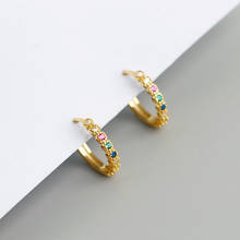 Fc jóias real 925 prata incomum cor de ouro arco arco-íris linha rosa azul zircônia hoop brinco para as mulheres acessórios da orelha 2020 novo 2024 - compre barato