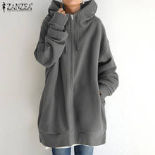 Свитшот ZANZEA женский однотонный, стильный худи с капюшоном, повседневное пальто на молнии с длинным рукавом, верхняя одежда, куртка, размера плюс, 2021 2024 - купить недорого