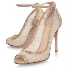 Extremely Stunning Pumps Crystal Decor Bling Bling Wedding Shoes High Heel Rhinestone Woman Dress Party Shoes Gold Mesh 2024 - buy cheap