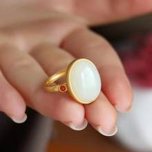 New Silver Inlaid Hetian Chalcedony Egg Face Big Ring Temperament Neutral Men And Women Models Opening Adjustable Brand Jewelry 2024 - buy cheap