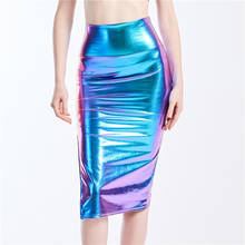 Women Slim Long Holographic Laser Skirt High Waist Split Midi Skirts Office Lady Summer Sexy Knee Length Skirts Streetwear 2020 2024 - buy cheap