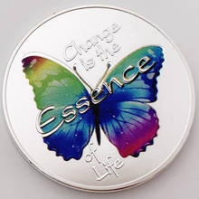 Silver Plated Butterfly Coin Animal Colorful Souvenir Coins Change Is The Essence of Life Collection & Holiday Gifts 2024 - buy cheap