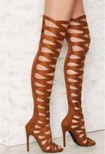 Dipsloot Hot Woman Summer Black Brown Gladiator Cuts Out Over The Knee Boots Buckles Stiletto Heels Thigh High Long Boots 2024 - buy cheap