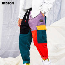 JDDTON Men's  Corduroy Patchwork Pockets Cargo Pants Print Harajuku Casual Fashion Loose Streetwear Man Beam Foot Trousers JE205 2024 - buy cheap
