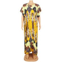 Желтые цветочные печатные свободные платья с коротким рукавом богемные африканские платья Разноцветные шикарные модные женские макси платья с круглым вырезом 2024 - купить недорого
