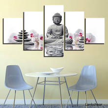 Canvas Prints Paintings Home Decor 5 Pieces Stone Statue Of Buddha Pictures White Moth Flowers Posters Wall Art Framework 2024 - buy cheap