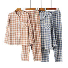 Spring Cotton Couple Pajamas Men and Women Sleepwear Simple Plaid Pijamas Plus Size Long Sleeve Trousers Lounge Wear 2 Piece Set 2024 - buy cheap