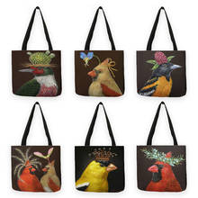 Bolsa de mão feminina com pintura a óleo b13001, sacola de compras reutilizável com coroa de pássaros, bolsa de ombro 2024 - compre barato