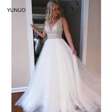 YUNUO Tulle V-neck Wedding Dresses A Line Sleeveless vestidos de novia свадебное платье Bridal Gown Zipper Back with Beading 2024 - buy cheap