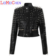 Leimeichen-jaqueta para garotas, jaqueta curta de couro pu com rebite, estilo punk rock, moda feminina, 6060 2024 - compre barato