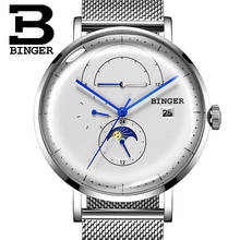 BINGER Luxury Mechanical Watch Men Automatic Calendar week Wristwatch Curved Mirror Waterproof Watches Switzerland Fashion Brand 2024 - buy cheap