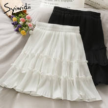 Syiwidii Casual Ruffles Skirt Women High Waist Mini Solid White Black Pleated A-Line 2021 Summer Office Lady Fashion New Skirts 2024 - buy cheap