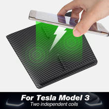 USB-порты для Tesla Model 3 Y, быстрое зарядное устройство для двух телефонов, аксессуары для моделей 3, автомобильное беспроводное зарядное устройство из углеродного АБС-пластика, 2021 2024 - купить недорого