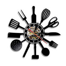 12 Inch Kitchen Vinyl Record Wall Clock Knife and Fork Spoon Tableware Wall Hanging Watch Cutlery Wall Art Home Decor Chef Gift 2024 - buy cheap