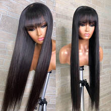 Peruvian Silky Straight Wigs With Bang Full Machine Made Wigs For Women 10-28inch Natural Color Remy Human Hair Wig With Bangs 2024 - buy cheap