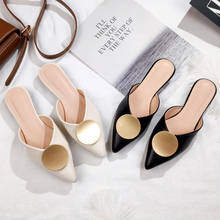 pointed toe leather slippers women round metal decoration slides shoes V open slip on mules female lazy outdoor footwear size 42 2024 - buy cheap