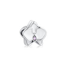 Fits for Pandora Beads Bracelets Orchid Charms with White Enamel 100% 925 Sterling-Silver-Jewelry Free Shipping 2024 - buy cheap