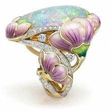 Fashion Vintage Purple Opal Big Flower Ring White Moon Stone Rhinestone Engagement Rings for Women Gifts Wedding Boho Jewelry 2024 - buy cheap