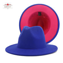 Chapéu tipo fedora, chapéu para homens e mulheres, de dupla face, azul, com fio de feltro, com aba larga 2024 - compre barato