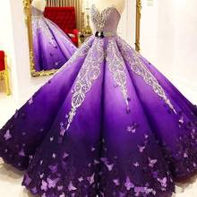 Impresionante vestido de quinceañera de princesa púrpura, faja con cuentas de cristal, Apliques de encaje de mariposa, vestido de compromiso, vestidos de baile de graduación 2024 - compra barato