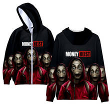 La casa de papel moletom com capuz dinheiro assalto a casa de papel das mulheres dos homens moda zíper hoodies casacos streetwear 2024 - compre barato