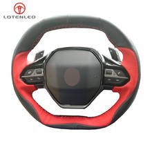 LQTENLEO Black Red Genuine Leather Car Steering Wheel Cover For Peugeot 3008 4008 5008 2016-2019 508 208 2019 2020 e-208 2020 2024 - buy cheap