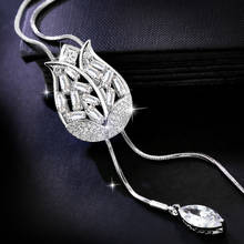 Женское длинное ожерелье с белым цирконием и тюльпаном, модное ожерелье-чокер с кристаллами, серебряная цепочка на свитер, ювелирные изделия, подарки 2024 - купить недорого