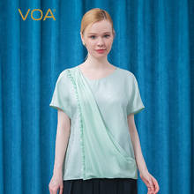 VOA refrescante-Camiseta de manga corta para mujer, cuello Diagonal verde Jacquard de seda, estéreo, empalme, asimétrica, BE636 2024 - compra barato