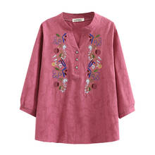 Spring 2021 Women Blouse Plus Size Fashion Casual Clothes Female Tops Embroidery Cotton And Linen 3/4 Sleeve Chaqueta De Mujeres 2024 - buy cheap