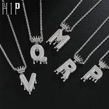 Colar e pingente de letras zircônio, colar masculino de cor prateada, hip hop, congelado, com coroa de gotejamento 2024 - compre barato