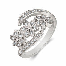 Модное серебряное открытое женское кольцо с кристаллами и цветами, модное медное кольцо, ювелирные изделия, свадебные аксессуары для вечеринок 2024 - купить недорого