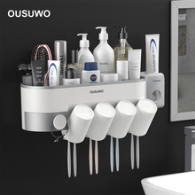 Soporte para cepillos de dientes, caja de almacenamiento de cosméticos, estante de almacenamiento para baño, dispensador automático de pasta de dientes, juego de accesorios de baño 2024 - compra barato