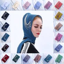 Lenço árabe chiffon embalado simples, acessório feminino estilo muçulmano, lenço com borlas, xales de strass 2024 - compre barato