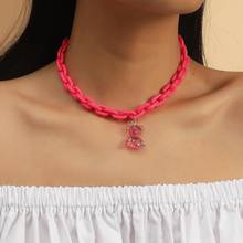 Cute Acrylic Fluorescent Color Bear Necklace for Women Hip Hop Thick Chain Pendant Choker Fashion Trend Jewelry Gifts for Girls 2024 - buy cheap