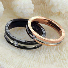 Hot Sale Stainless Steel Crystal Drill Black Rose Gold Color Couple Rings Jewelry Anniversary Engagement Wedding Ring Women Men 2024 - buy cheap