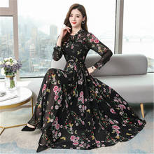 New Elegant Floral Nine points Sleeve Chiffon Dress 2021 Spring Autumn Vintage Waist Maxi Dress G149 2024 - buy cheap