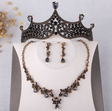 Conjunto de joias nupcial de ouro preto, vintage barroco, strass, coroa, brinco, casamento, contas africanas 2024 - compre barato