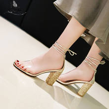 Женские босоножки на толстом высоком каблуке sgesвье, модель 2020 года, уникальные классические туфли из ПВХ, простые элегантные босоножки для ... 2024 - купить недорого
