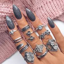 Vintage ethnic style female ring index finger knuckle combination 11 piece set gem ring jewelry accessory 2024 - buy cheap