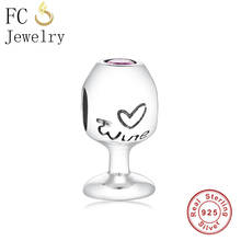 FC Jewelry Fit Original Brand Charm Bracelet 925 Sterling Silver Red Wine Glass Cup Pink Heart Bead Making Friend Berloque DIY 2024 - buy cheap