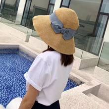 New Summer Sun Hats Women Fashion Hand Made Raffia Straw Ribbon Bowknot Beach Hat Outdoor Girl Casual Flat Top Shade Anti UV Cap 2024 - buy cheap