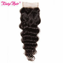 Klaiyi Hair Brazilian Natural Wave Lace Closure Free Part Remy Human Hair 4x4 Swiss Lace Top Closure For Women Natural Color 2024 - buy cheap