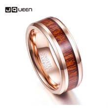 JQUEEN 8mm Tungsten Carbide Ring Hawaiian Koa Wood Inlay Tungsten Ring Beveled Edge Wedding Band Men's Ring Comfort Fit 2024 - buy cheap