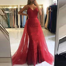 Sexy Spaghetti Strips Mermaid Lace Prom Dresses With Detachable Train Tulle Long Women Evening Party Gowns Vestidos De Festa 2024 - buy cheap