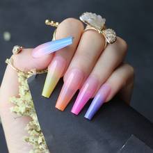 Extra Rainbow nails long coffin Ombre fake nail luxury coffin  false nails 2024 - buy cheap