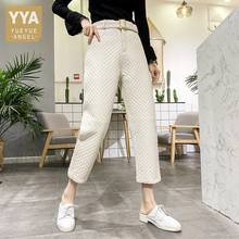 Winter Sheepskin Thicken Warm Straight Pants Office Ladies Genuine Leather Solid Color Belt Plaid Trousers Casual Harem Pants 2024 - buy cheap