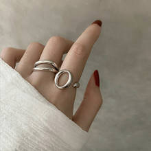 Anenjery irregular do vintage suave bloqueio corrente thai anel de prata 925 prata esterlina tamanho ajustável anel jóias atacado S-R589 2024 - compre barato