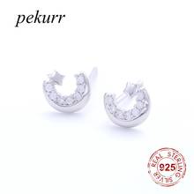 Pekurr 925 Sterling Silver Half Side Bead Crescent Moon and Star Stud Earrings For Women Zircon Fashion Jewelry Ear Brincos 2024 - buy cheap