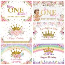 Laeacco Birthday Backgrounds Pink Flowers Golden Crown Dots Rainbow Custom Photography Backdrops Baby Shower Photocall Photozone 2024 - buy cheap